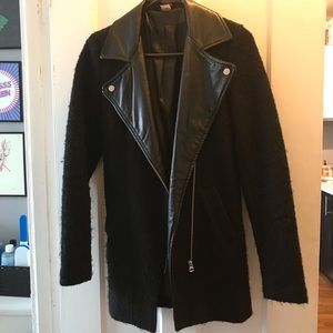 H&M Divided Black and Faux Leather Coat Size 2